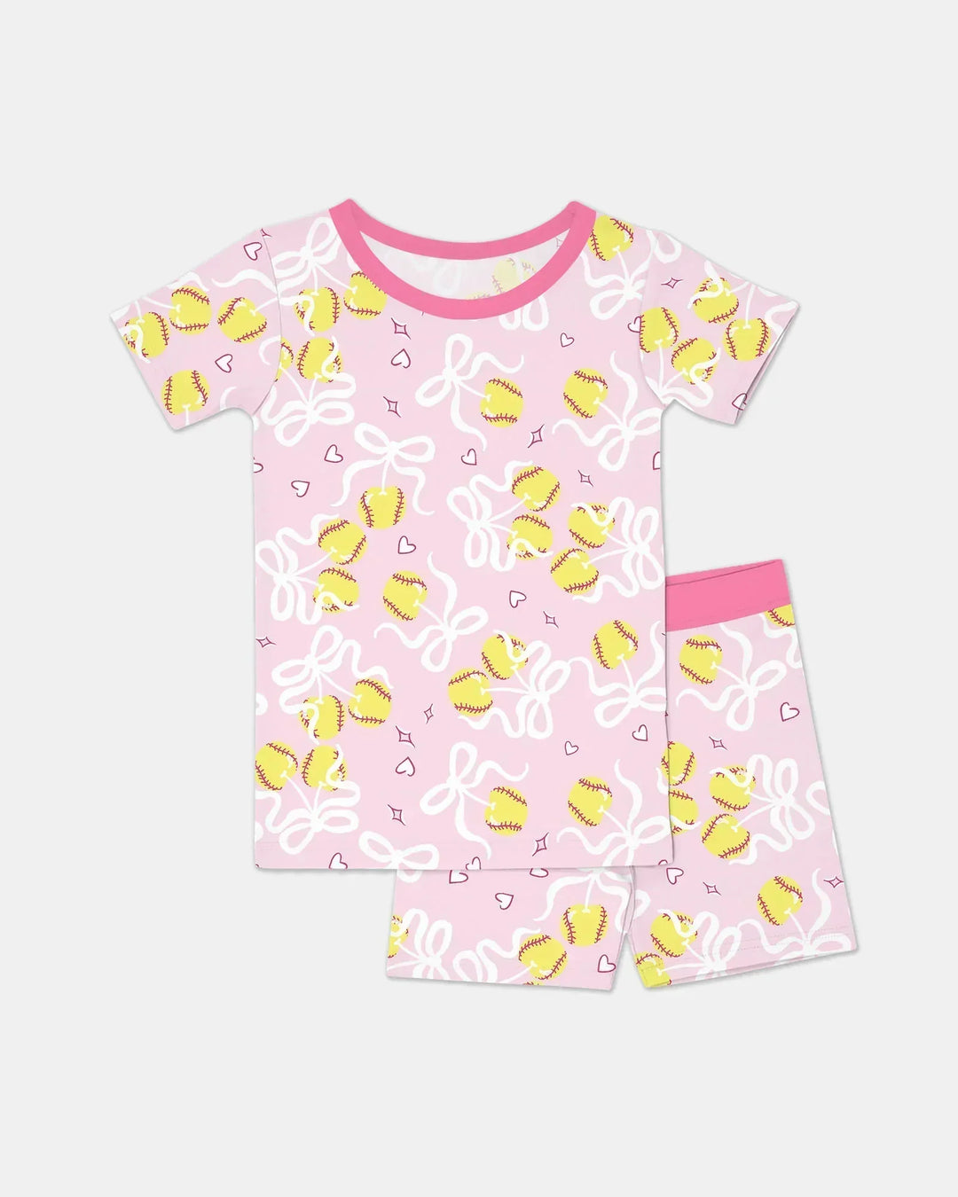 Softball Cherry Mom And Girl Matching Bamboo Two Piece Short Sleeve Shorts Pajama Set