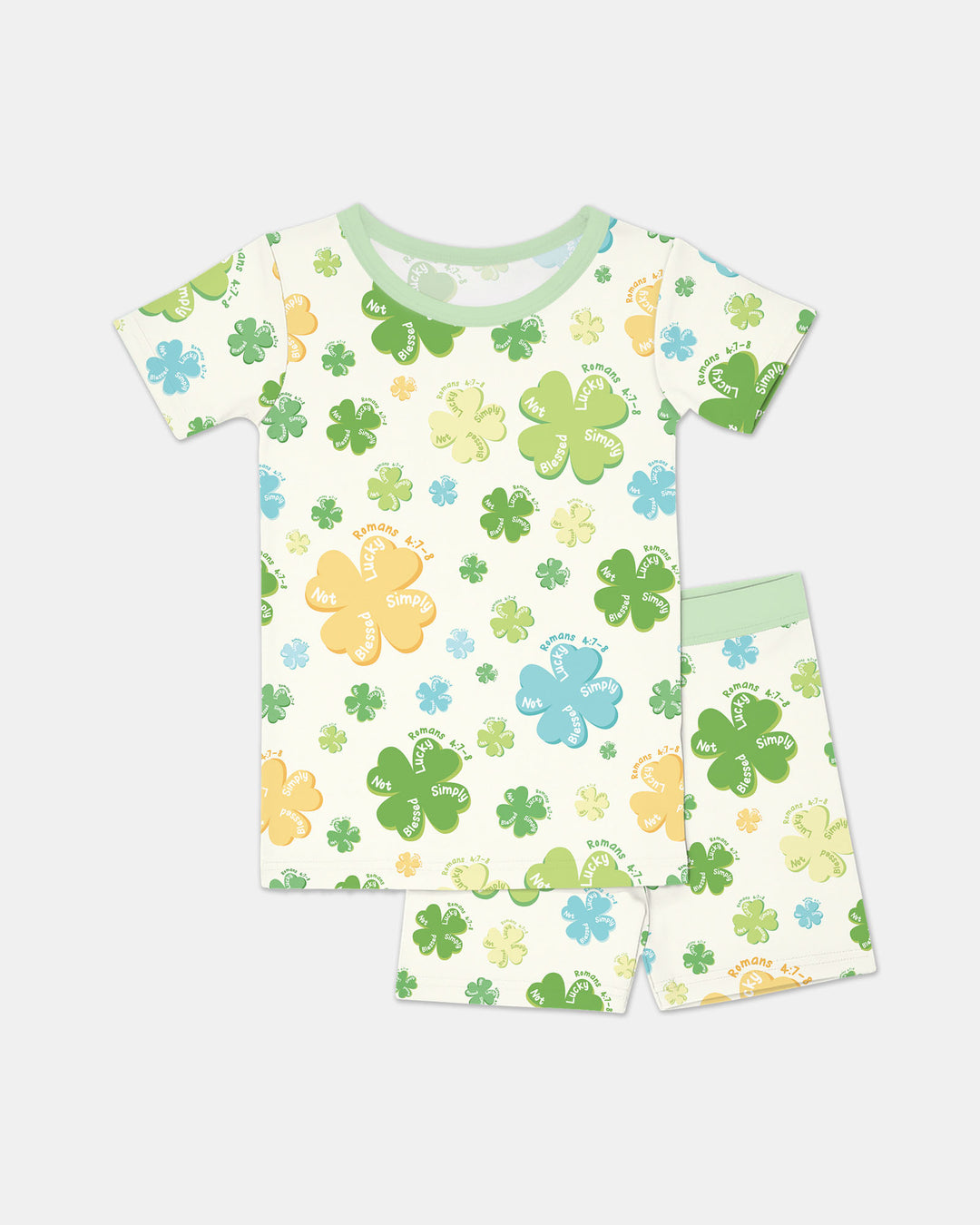 Shamrocks Print St. Patrick's Day Two Piece Short Sleeve Shorts Pajama Set