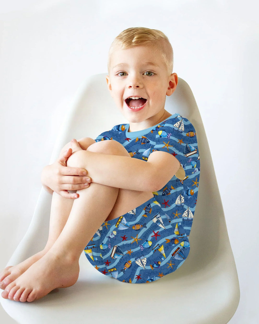 Conjunto de pijama de dos piezas de bambú, manga corta y pantalón corto, a juego para la familia Blue Sail La Vie