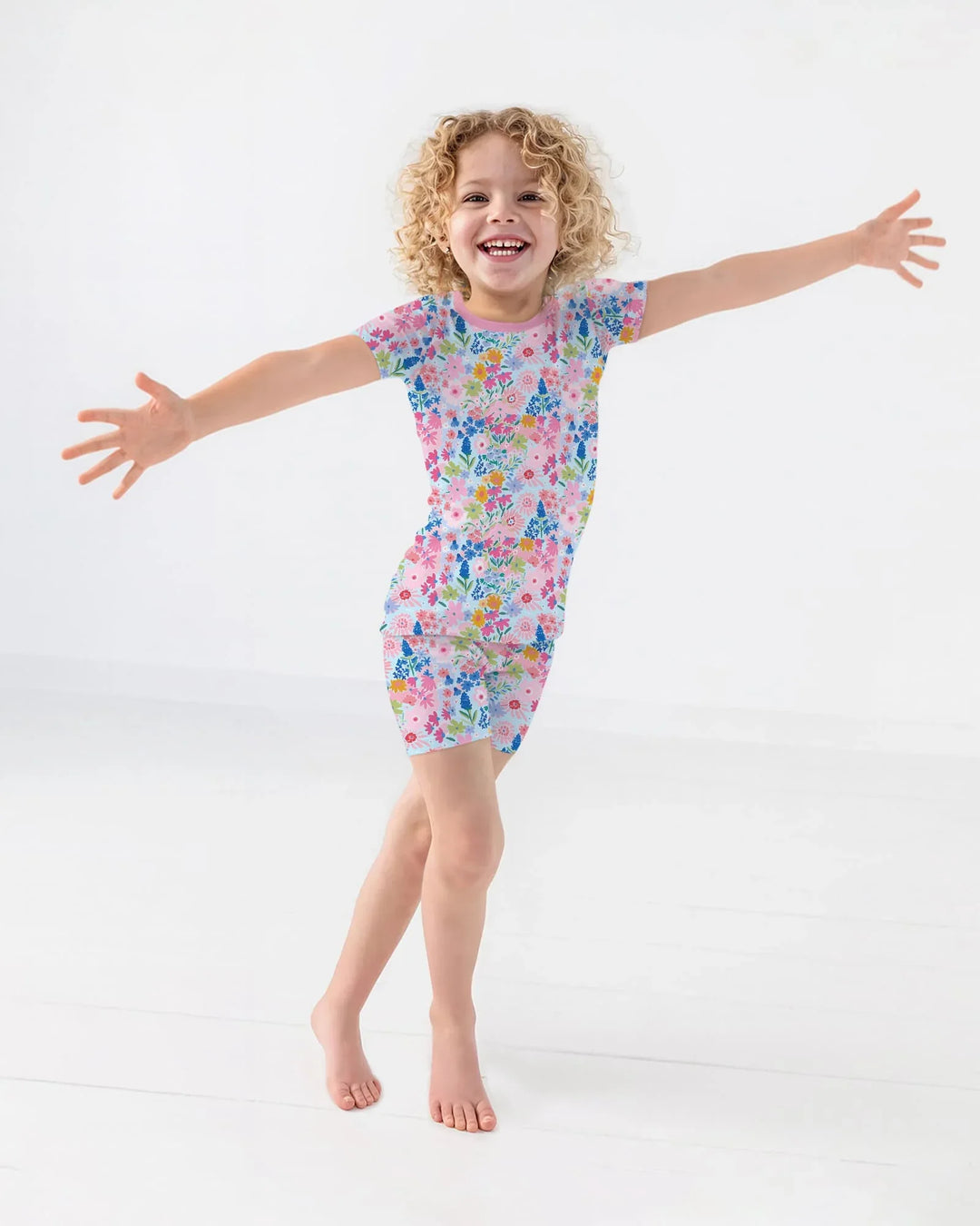 Little Flower Garden Matching Bamboo Two Piece Short Sleeve Shorts Pajama Set