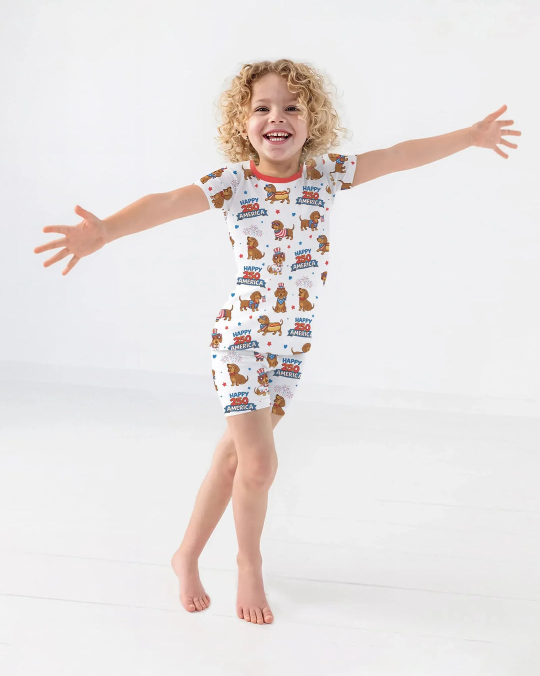 Red, White & Wiener Bamboo Two Piece Short Sleeve Shorts Pajama Set