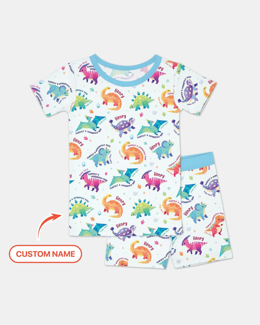 Fearfully & Wonderfully Made Custom Name Boy Bamboo Two Piece Short Sleeve Shorts Pajama Set