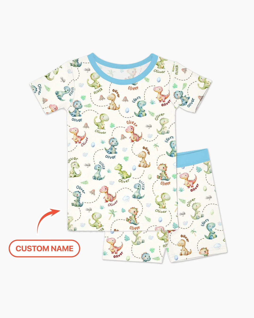 Personalized Dino Friends Bamboo Two Piece Short Sleeve Shorts Pajama Set