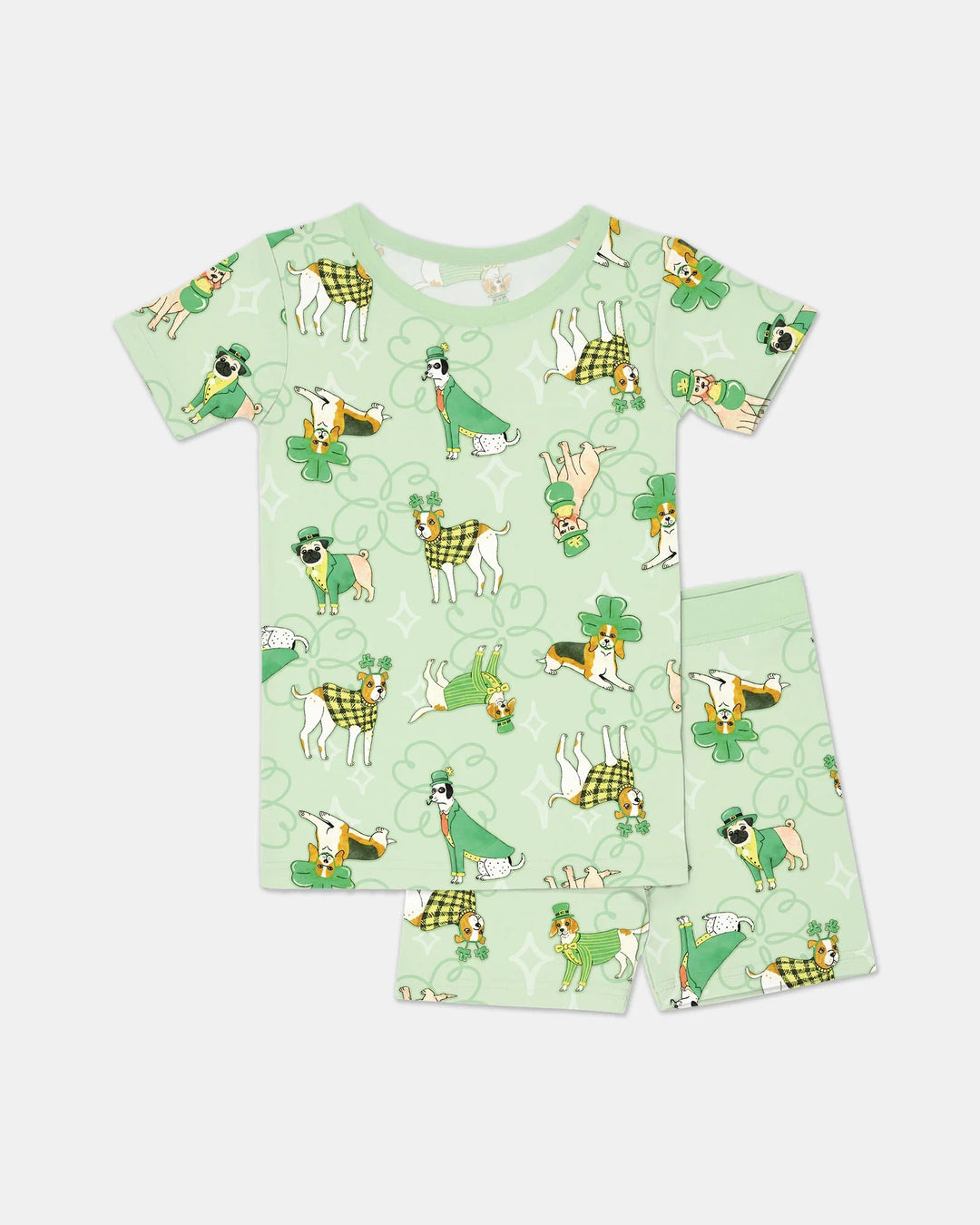 St. Patrick's Day Puppies Two Piece Short Sleeve Shorts Pajama Set