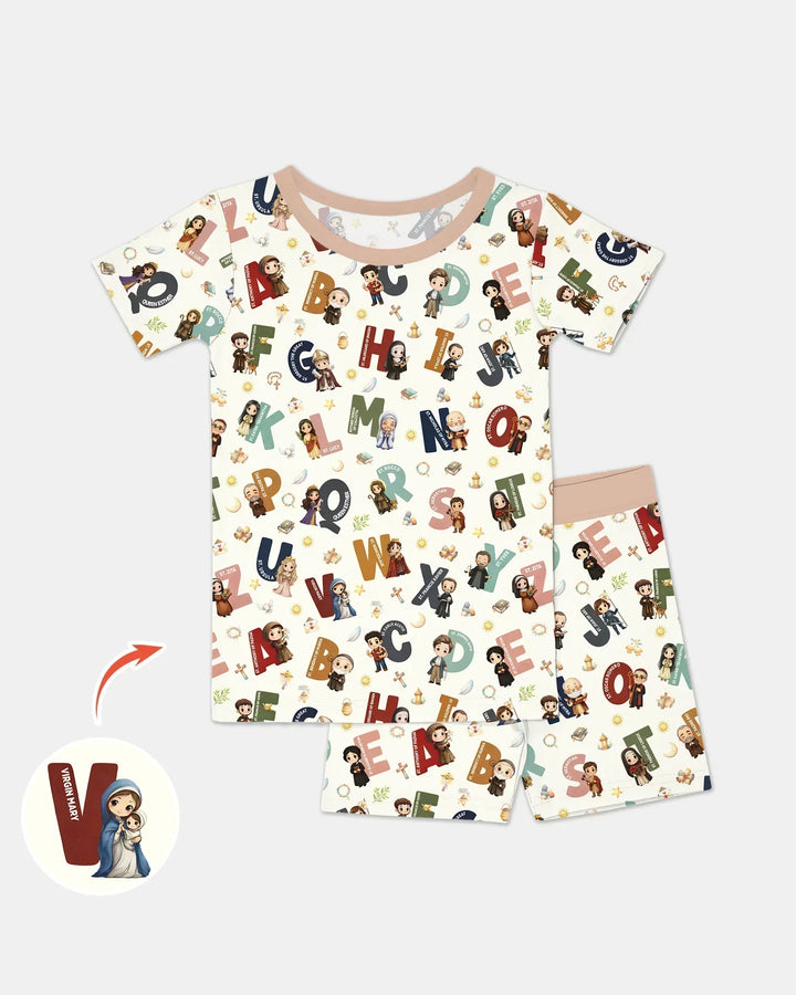 Catholic Saint ABCs Two Piece Short Sleeve Shorts Pajama Set