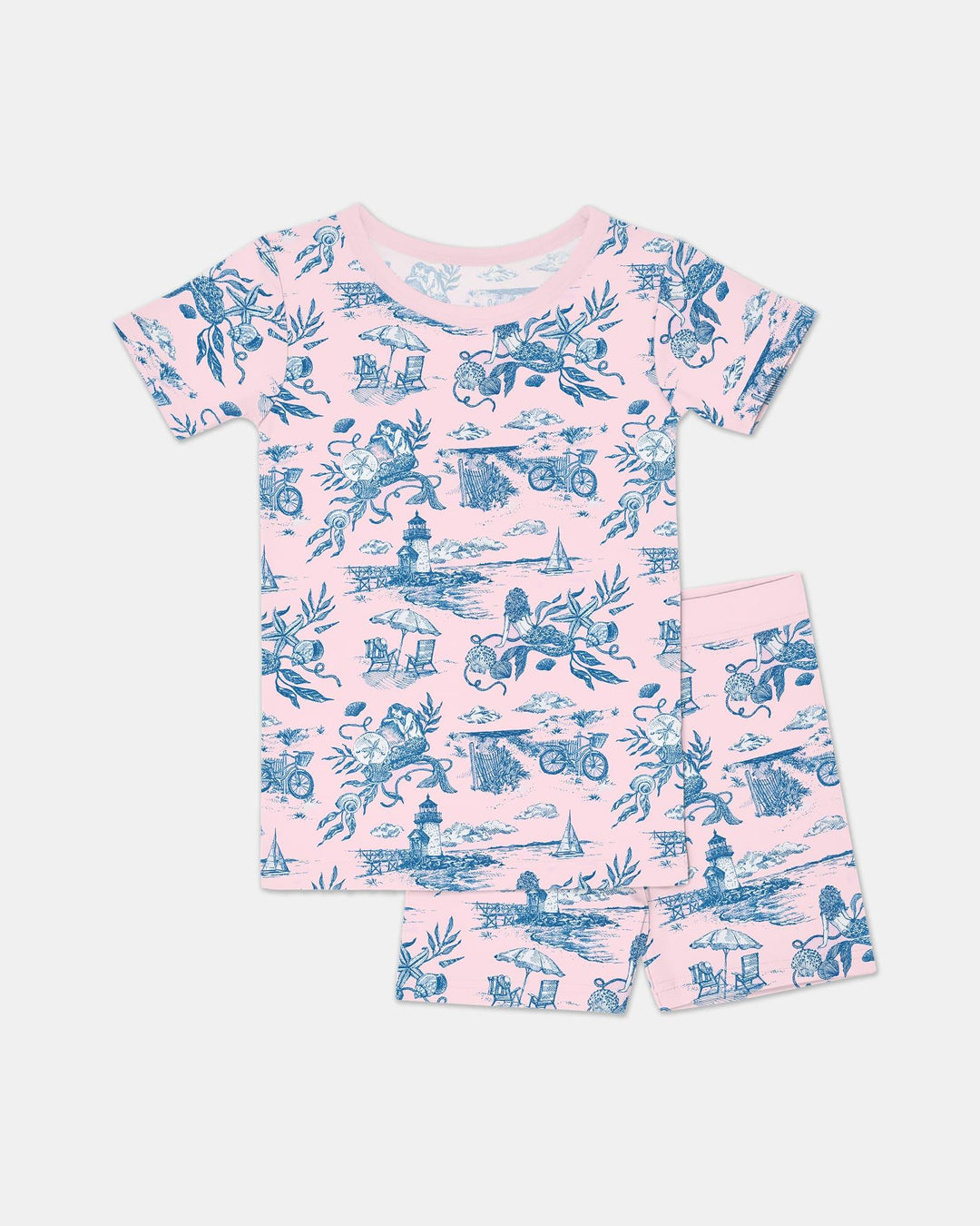 Summer Toile Bamboo Two Piece Short Sleeve Shorts Pajama Set