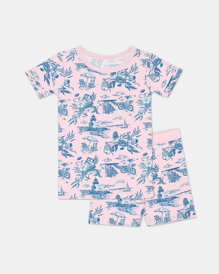 Summer Toile Bamboo Two Piece Short Sleeve Shorts Pajama Set