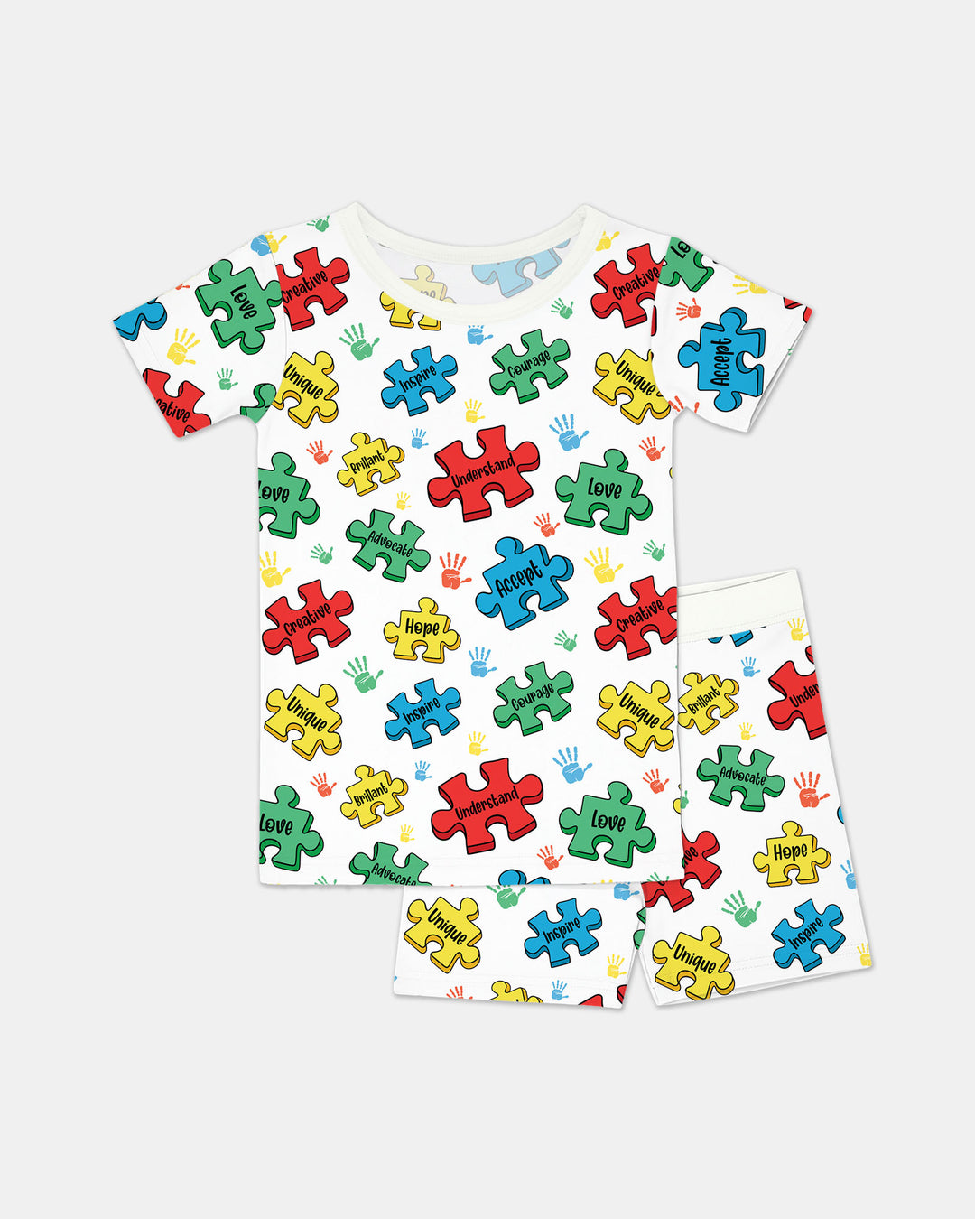 Puzzle You Are Two Piece Short Sleeve Shorts Pajama Set