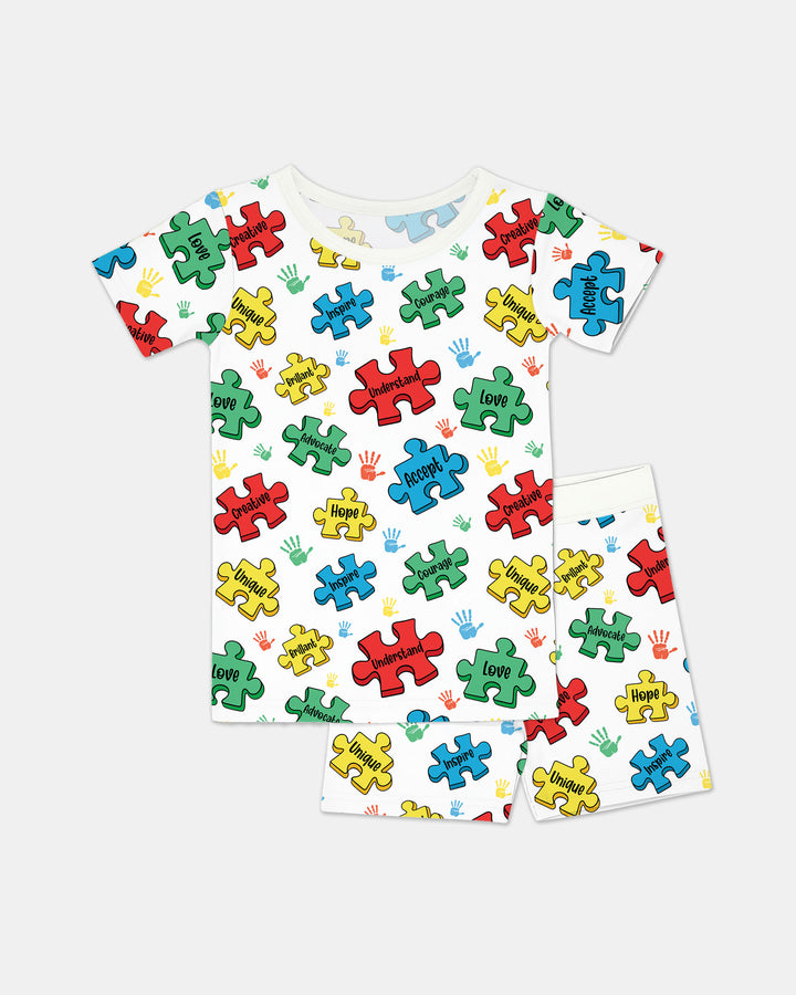 Puzzle You Are Two Piece Short Sleeve Shorts Pajama Set