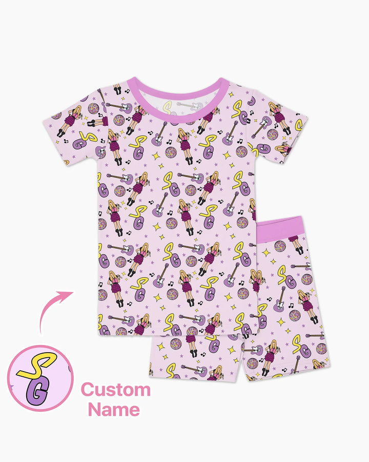 Custom Name Mini Rockstar Two Piece Short Sleeve Shorts Pajama Set