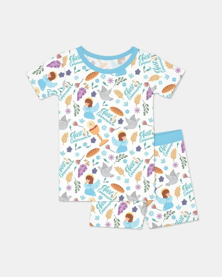 First Communion Two Piece Short Sleeve Shorts Pajama Set