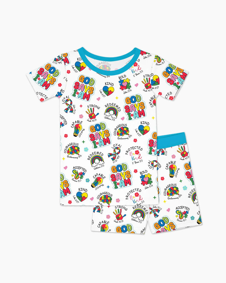 God Says I Am Autism Awareness Two Piece Short Sleeve Shorts Pajama Set