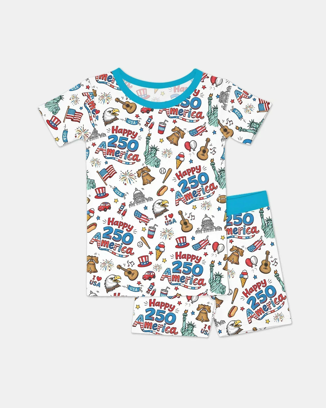 Happy 250 America I love USA Bamboo Two Piece Short Sleeve Shorts Pajama Set