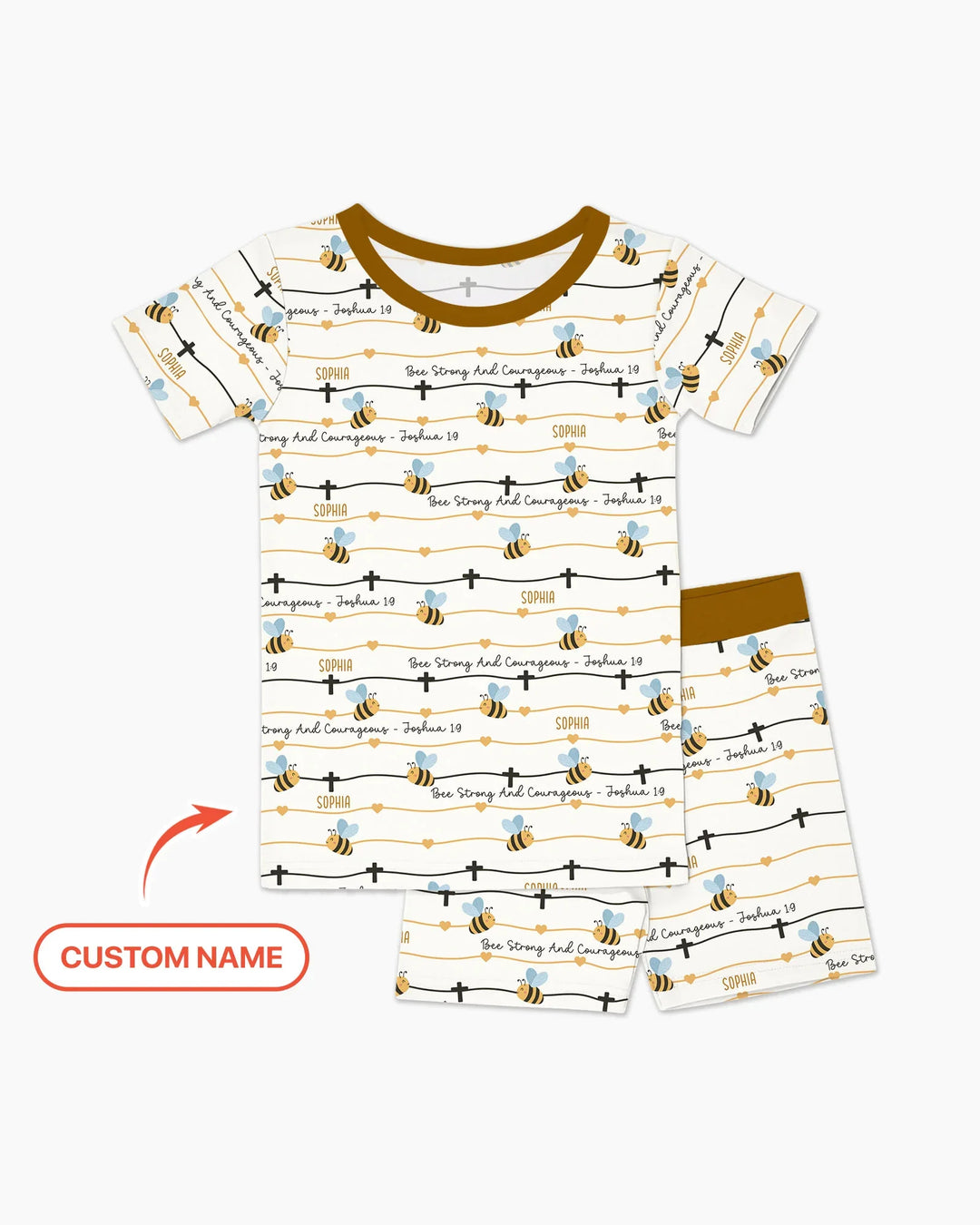 Bee Strong And Courageous Custom Name Bamboo Two Piece Short Sleeve Shorts Pajama Set