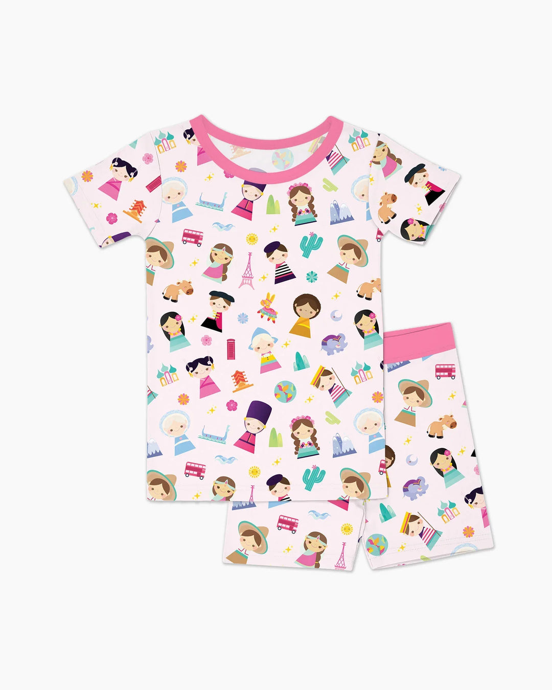 Tiny Friends Around the World Bamboo Two Piece Short Sleeve Shorts Pajama Set