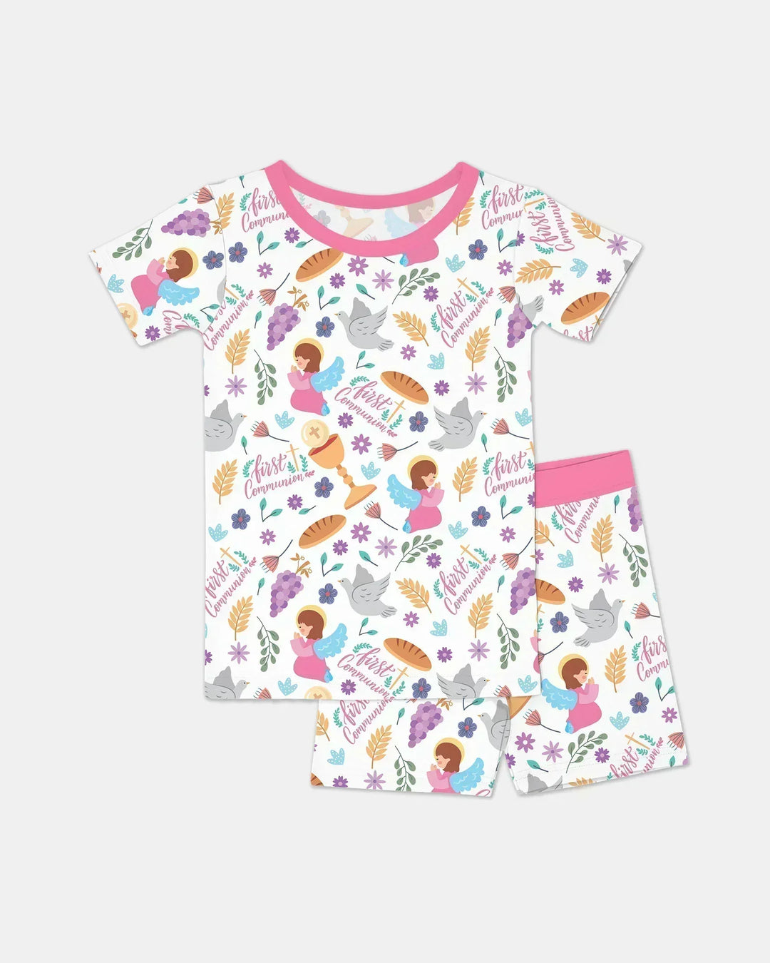 First Communion Two Piece Short Sleeve Shorts Pajama Set