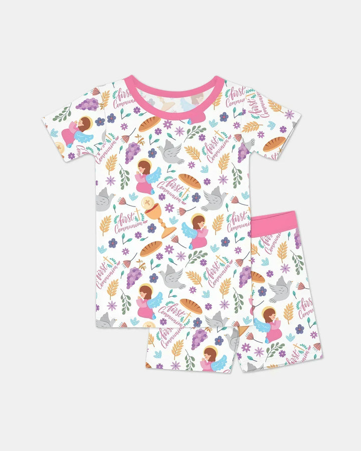 First Communion Two Piece Short Sleeve Shorts Pajama Set