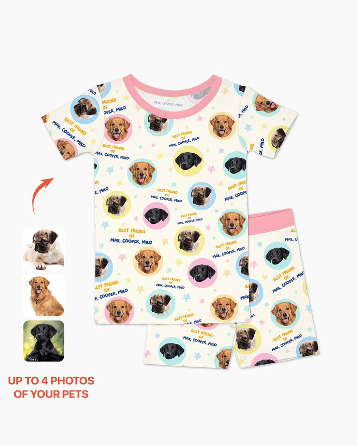 Best Friend Custom Name And Pet Photos Bamboo Two Piece Short Sleeve Shorts Pajama Set