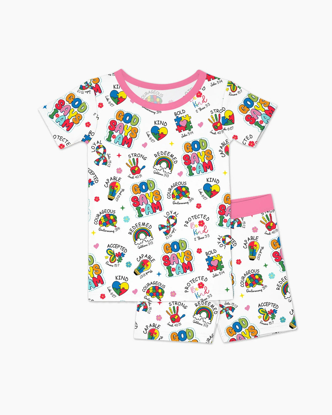 God Says I Am Autism Awareness Two Piece Short Sleeve Shorts Pajama Set