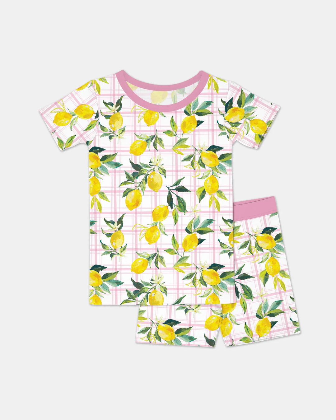 Conjunto de pijama de dos piezas de bambú, manga corta y pantalones cortos, con estampado a juego de limones mediterráneos para la familia