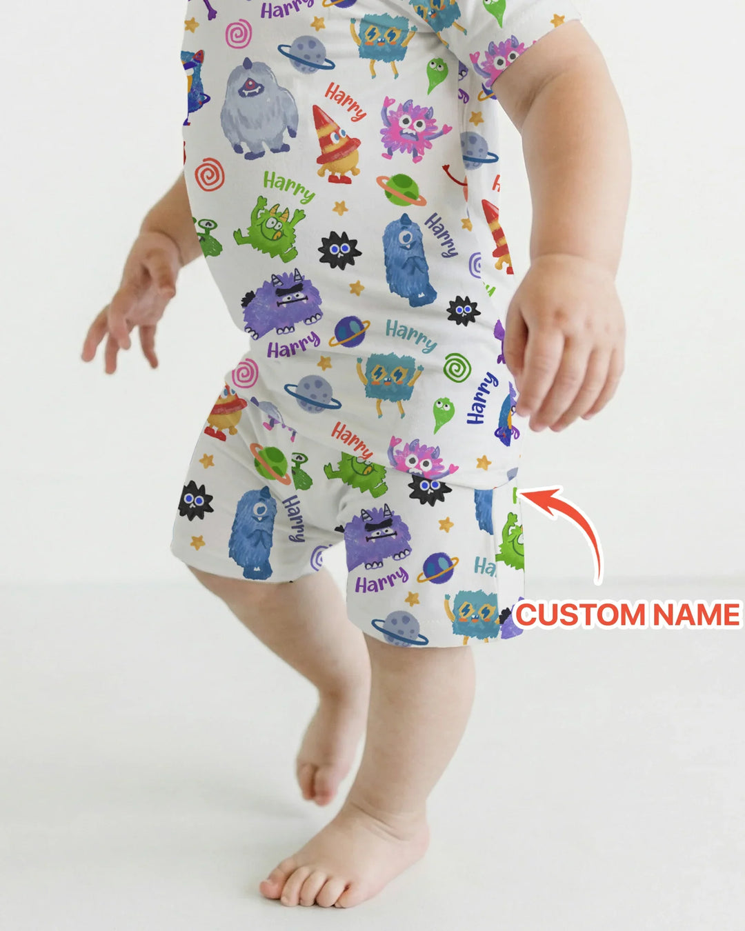 Monster Mash Crew Custom Name Bamboo Two Piece Short Sleeve Shorts Pajama Set