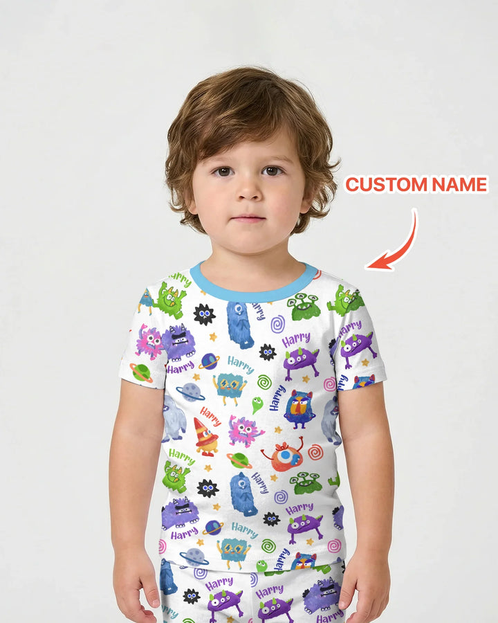 Monster Mash Crew Custom Name Bamboo Two Piece Short Sleeve Shorts Pajama Set