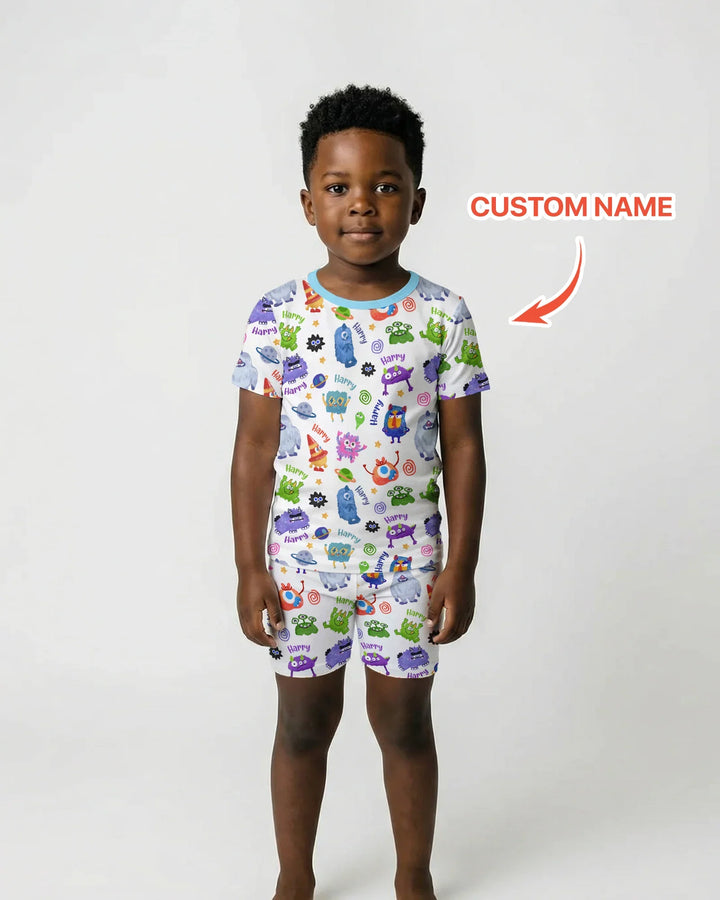 Monster Mash Crew Custom Name Bamboo Two Piece Short Sleeve Shorts Pajama Set