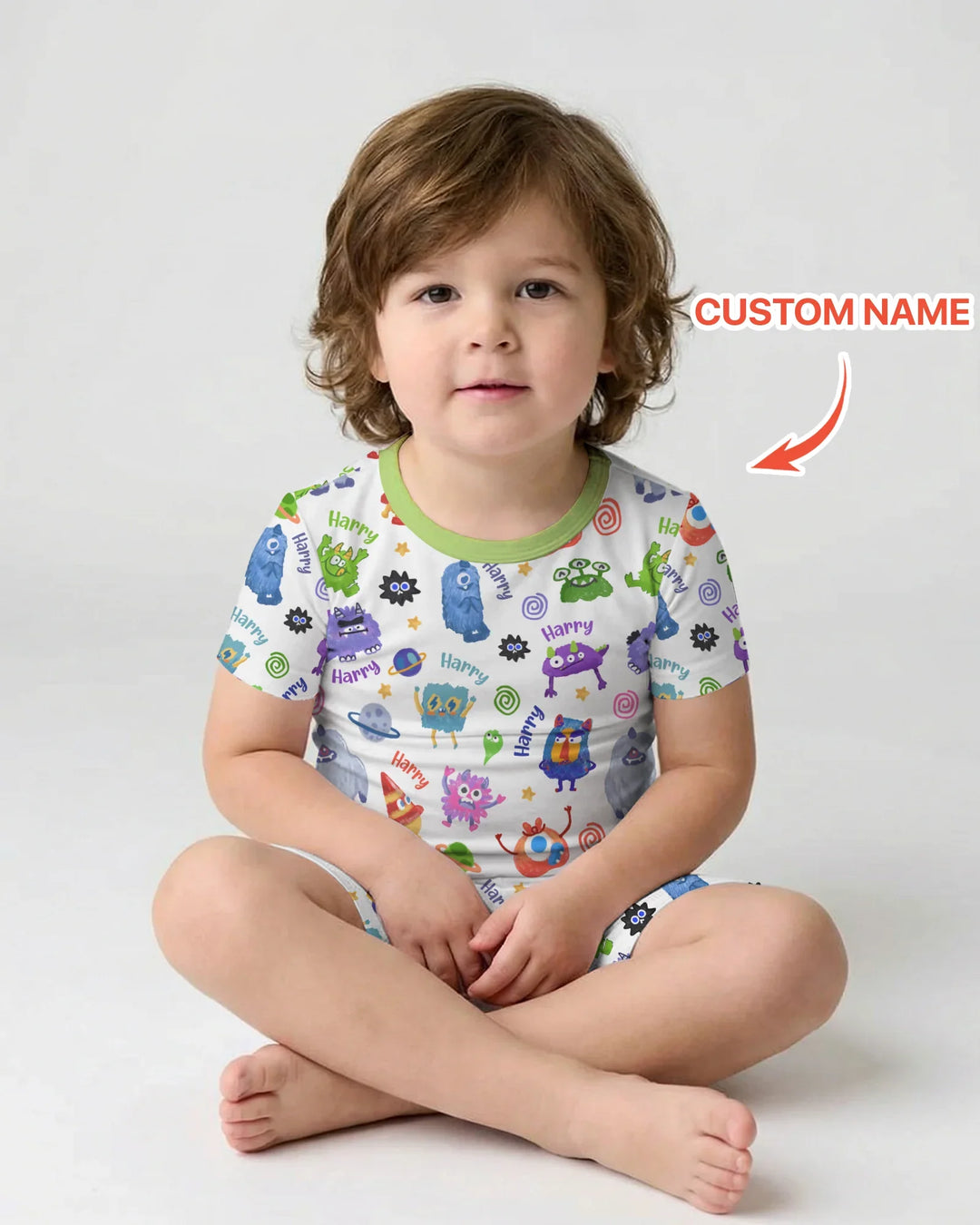 Monster Mash Crew Custom Name Bamboo Two Piece Short Sleeve Shorts Pajama Set
