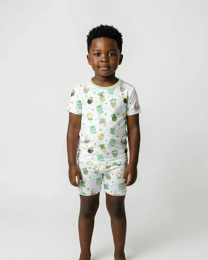St Patrick's Day God Says I Am Two Piece Short Sleeve Shorts Pajama Set