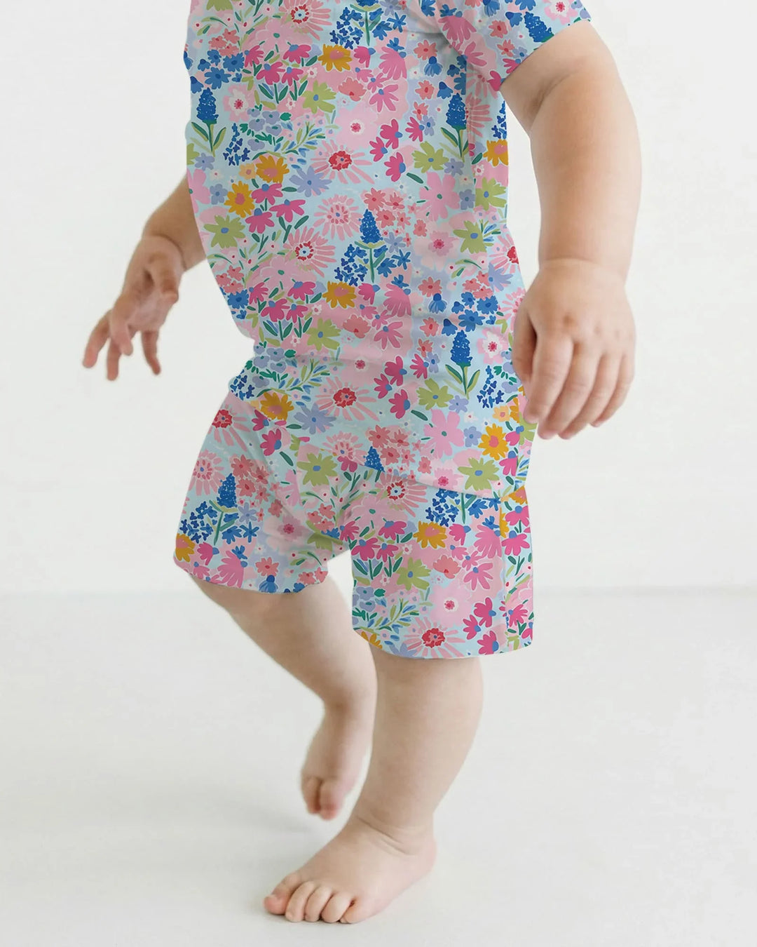 Little Flower Garden Matching Bamboo Two Piece Short Sleeve Shorts Pajama Set
