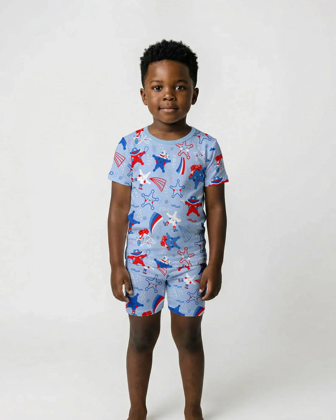 Pijama de dos piezas de manga corta y pantalones cortos de bambú America Star Howdy