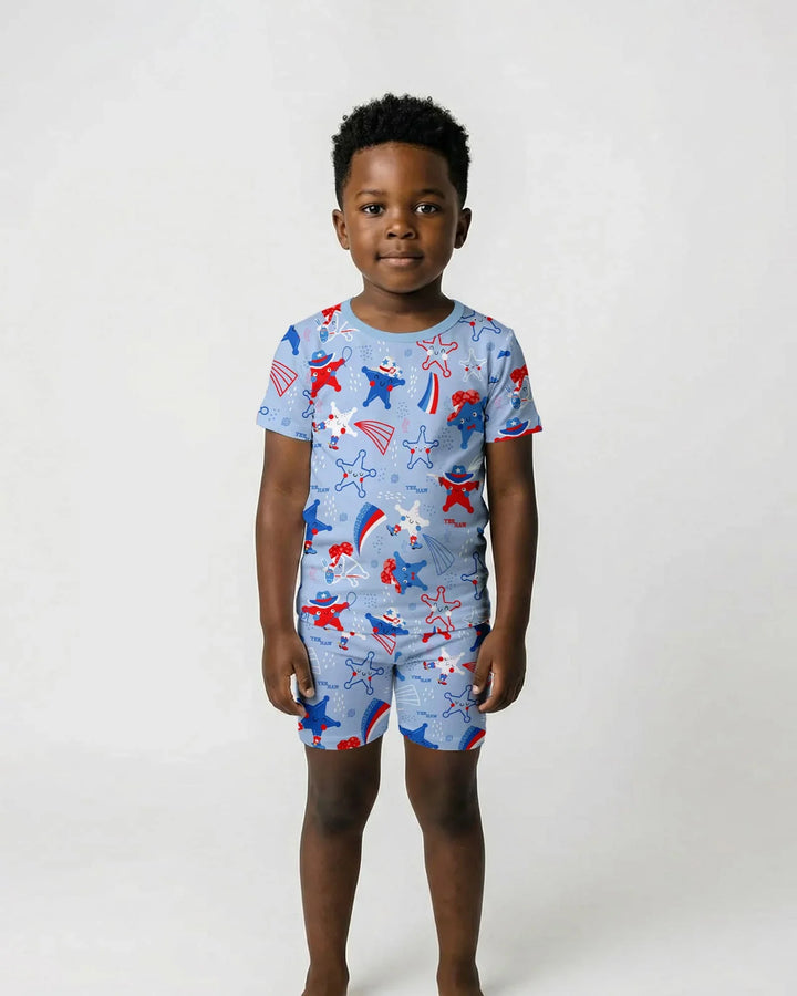 Pijama de dos piezas de manga corta y pantalones cortos de bambú America Star Howdy