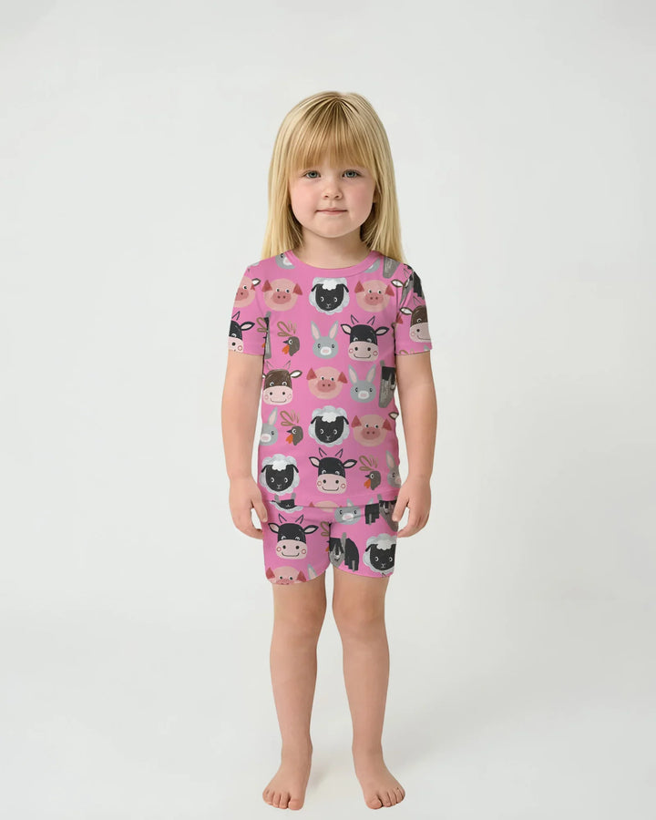 Farm Friends Family Matching Bamboo Two Piece Short Sleeve Shorts Pajama Set