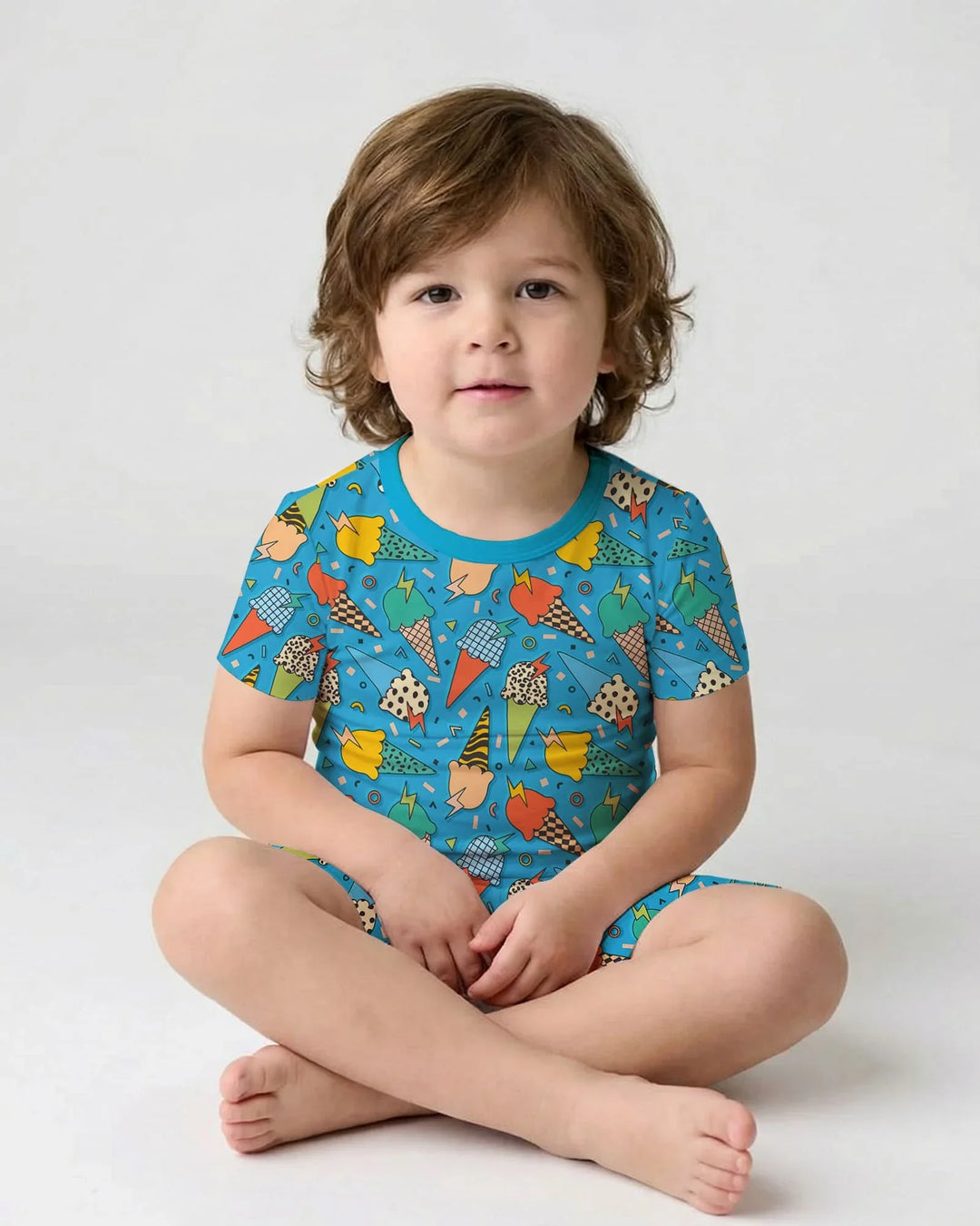 Summer Retro Ice Creams Family Matching Bamboo Two Piece Short Sleeve Shorts Pajama Set