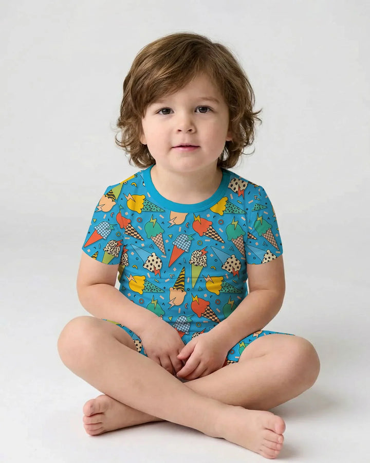 Summer Retro Ice Creams Family Matching Bamboo Two Piece Short Sleeve Shorts Pajama Set