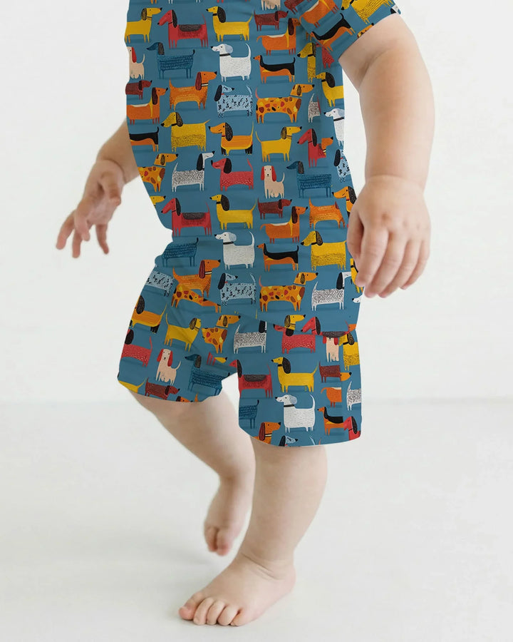 Whimsical Dachshund Bamboo Two Piece Short Sleeve Shorts Pajama Set