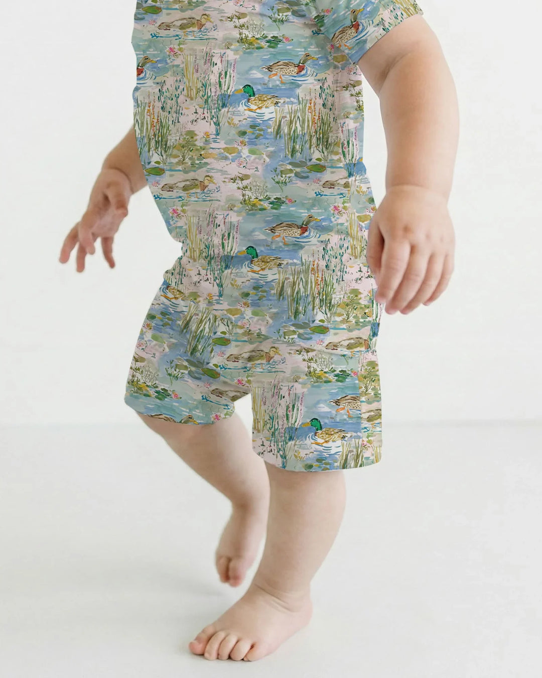Watercolor Mallard Duck Bamboo Two Piece Short Sleeve Shorts Pajama Set