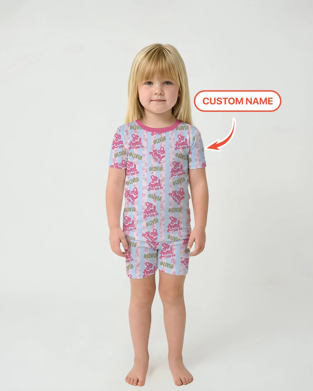 So Loved Custom Name  Bamboo Two Piece Short Sleeve Shorts Pajama Set