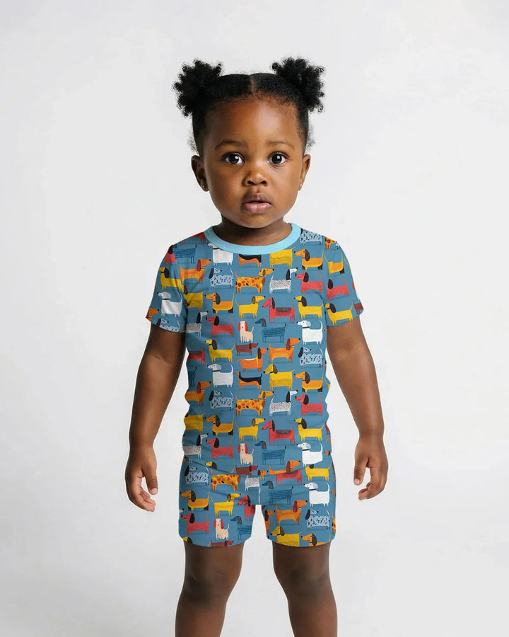 Whimsical Dachshund Bamboo Two Piece Short Sleeve Shorts Pajama Set
