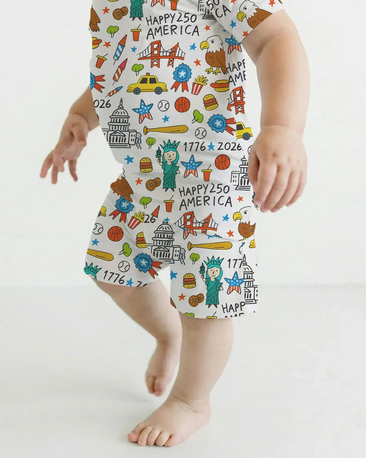 Happy 250 America 7626 Bamboo Two Piece Short Sleeve Shorts Pajama Set
