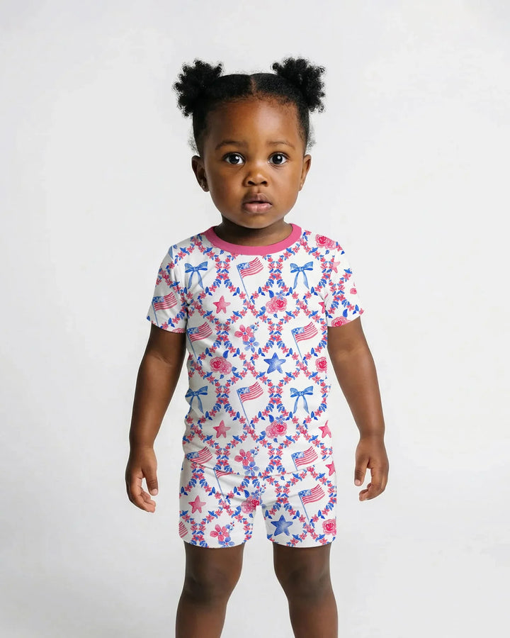 Americana Bloom Two Piece Short Sleeve Shorts Pajama Set