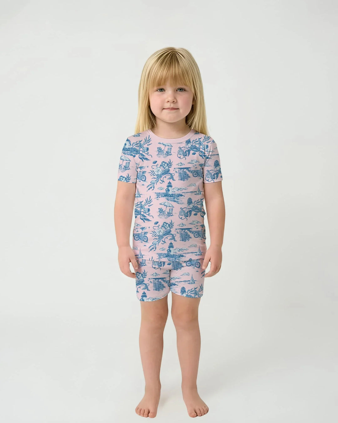 Summer Toile Bamboo Two Piece Short Sleeve Shorts Pajama Set