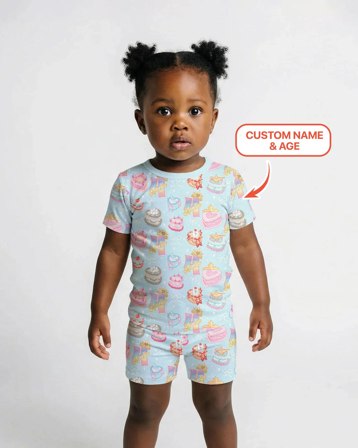 Custom Princess Baby Birthday Bamboo Two Piece Short Sleeve Shorts Pajama Set