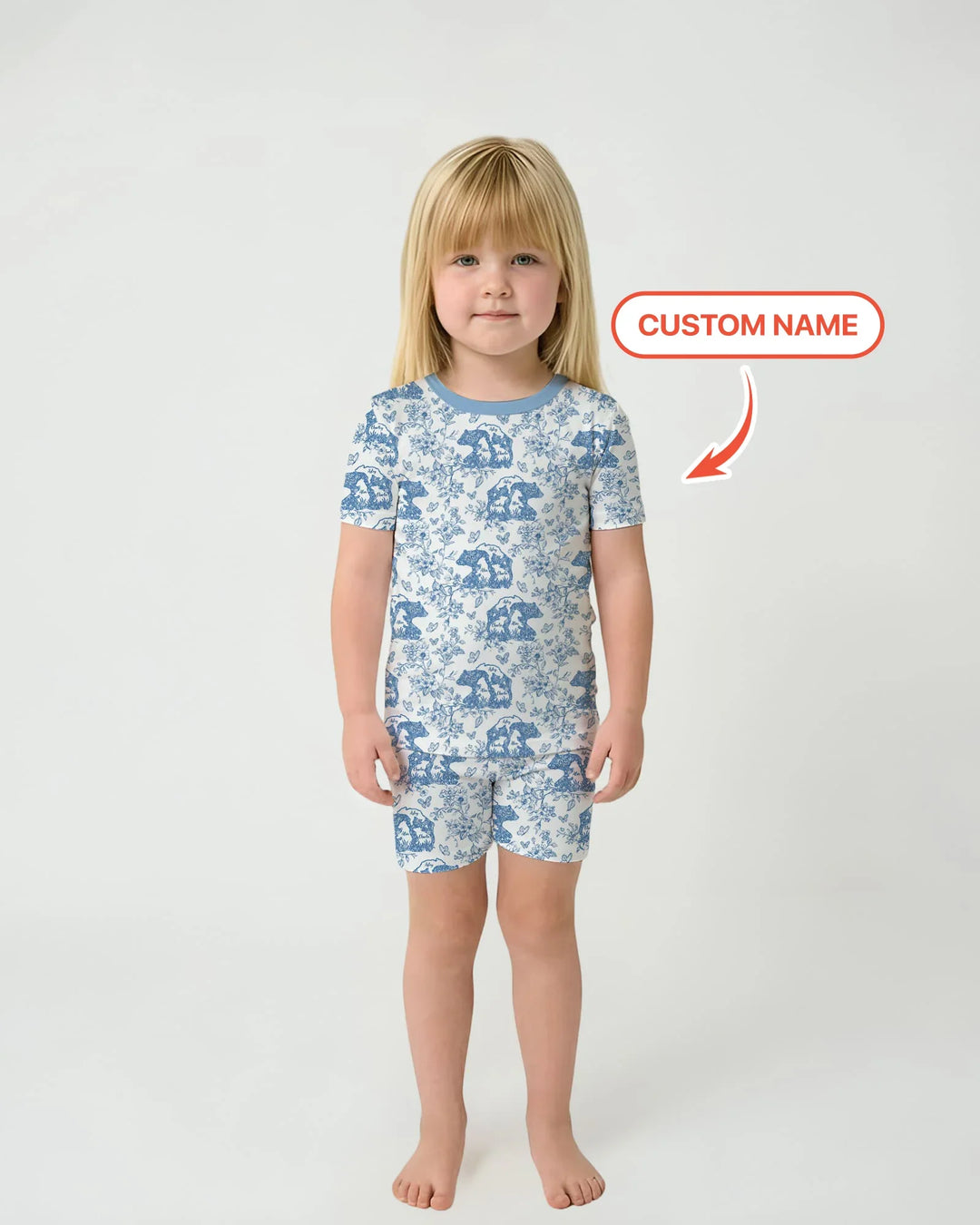 Custom Name Mama Bear Toile Bamboo Two Piece Short Sleeve Shorts Pajama Set