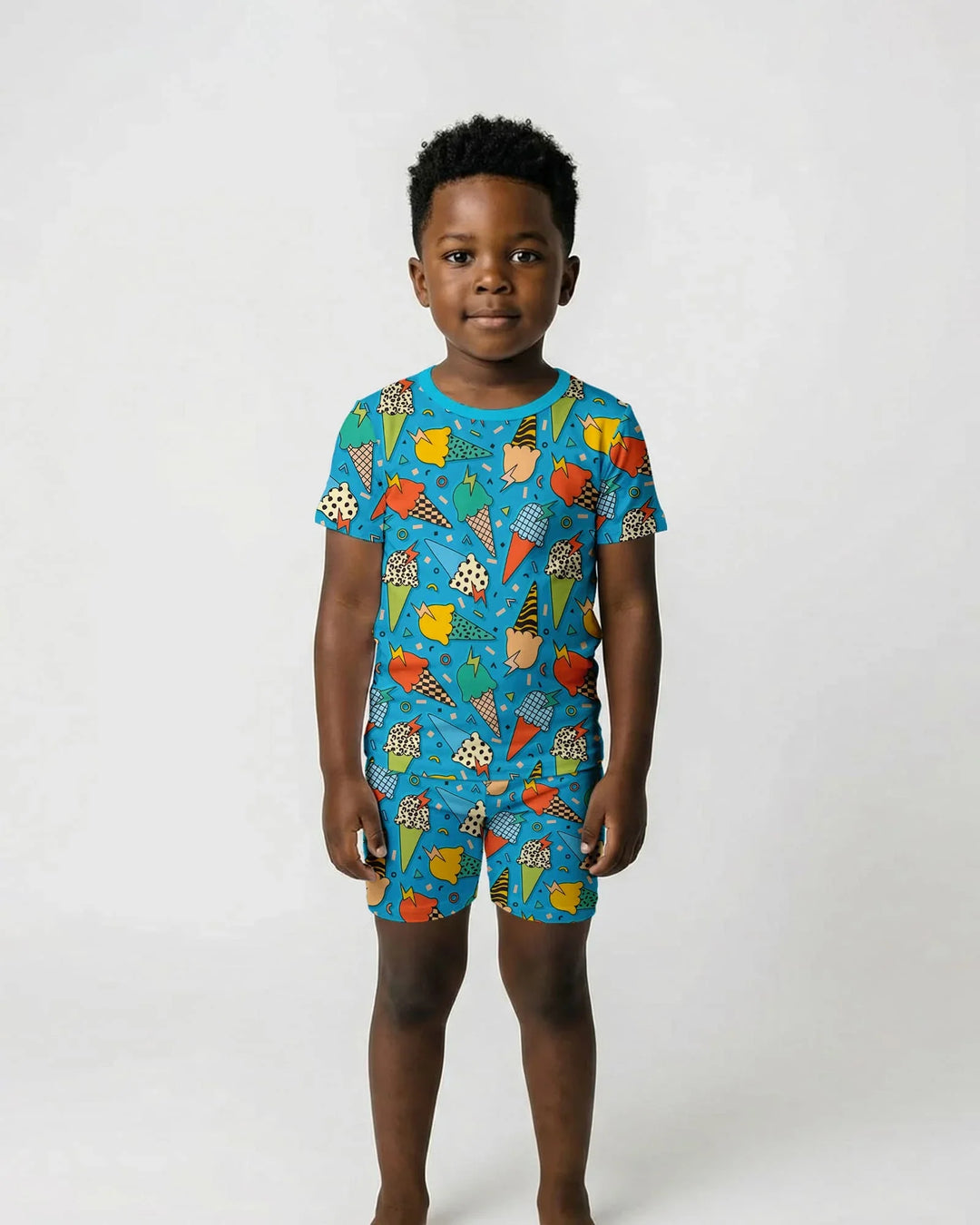 Summer Retro Ice Creams Family Matching Bamboo Two Piece Short Sleeve Shorts Pajama Set