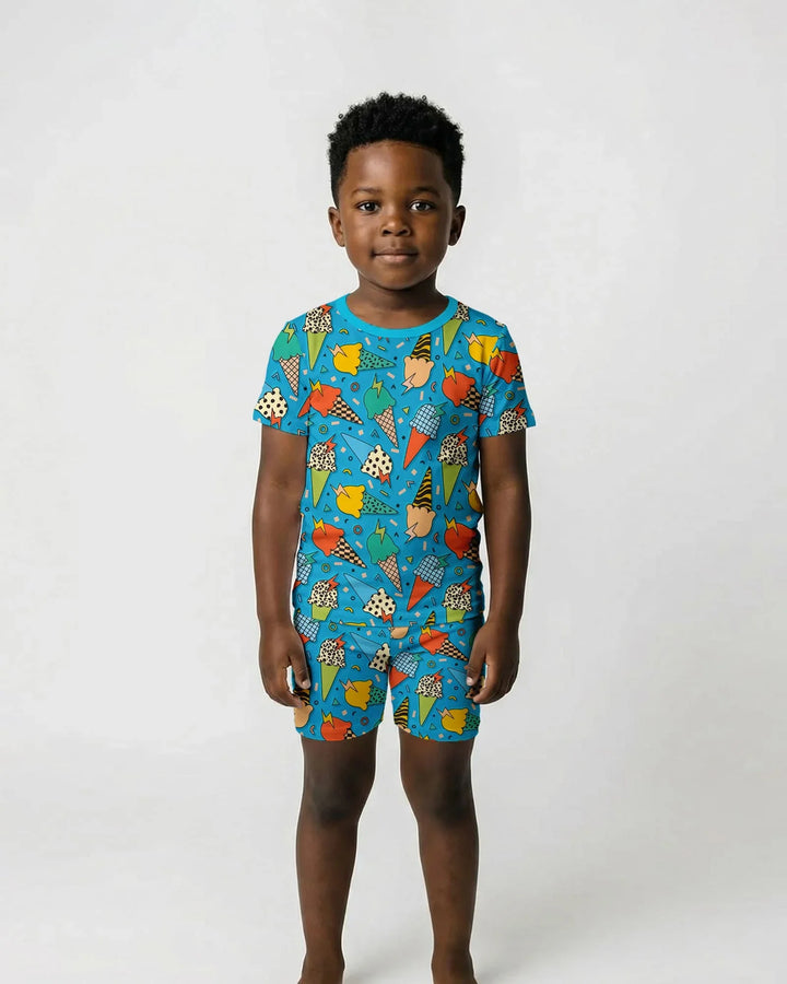 Summer Retro Ice Creams Family Matching Bamboo Two Piece Short Sleeve Shorts Pajama Set