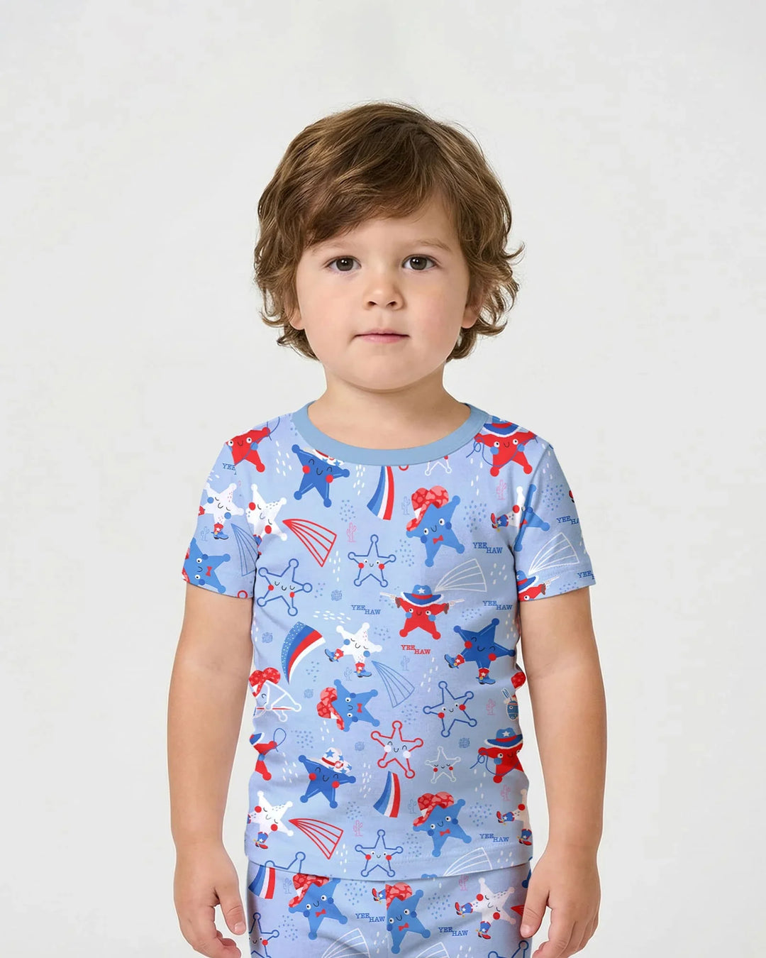 Pijama de dos piezas de manga corta y pantalones cortos de bambú America Star Howdy