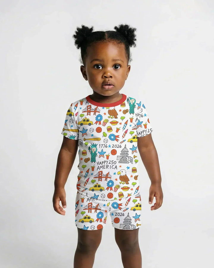 Happy 250 America 7626 Bamboo Two Piece Short Sleeve Shorts Pajama Set
