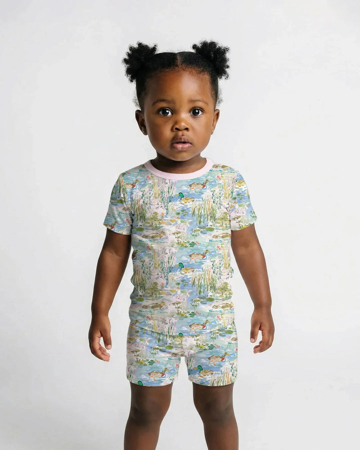 Watercolor Mallard Duck Bamboo Two Piece Short Sleeve Shorts Pajama Set