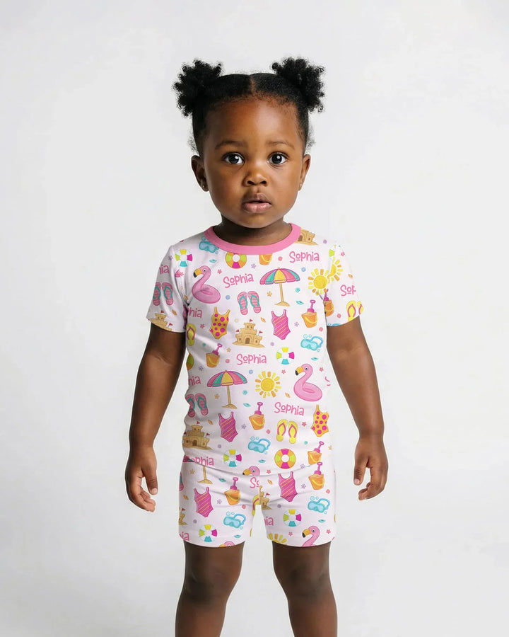Conjunto de pijama de dos piezas de bambú personalizado de verano divertido con pantalón corto y manga corta